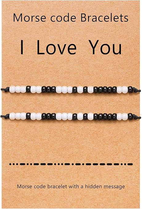Desimtion Christmas Couples Bracelets I Love You Morse Code Matching Bracelets for Couples Gifts for Him and Her, Long Distance Relationship Gifts for Boyfriend and Girlfriend