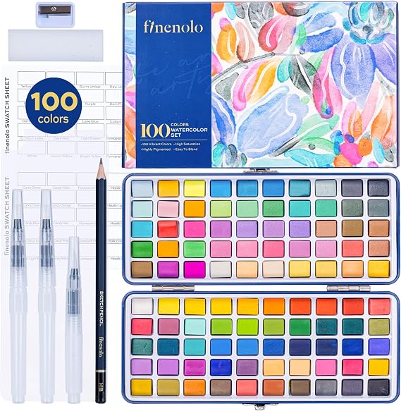 finenolo Watercolor Paint Set, 100 Colors Professional Grade Watercolor Kit