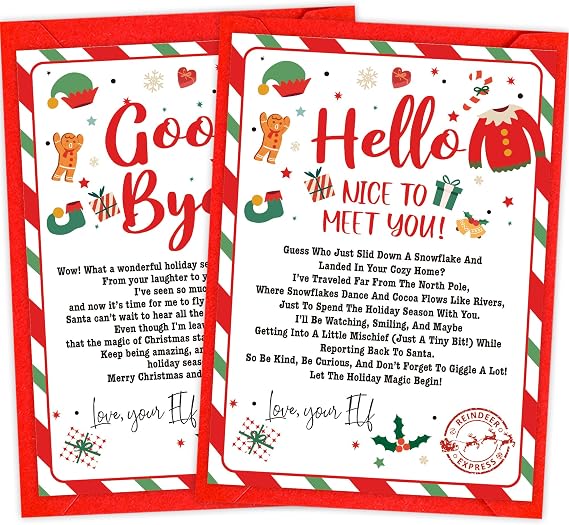 Elf Arrival Letter, Elf Goodbye Letter, On The Shelf Hello and Goodbye Christmas Letters with Envelopes and Stickers ELFLT03