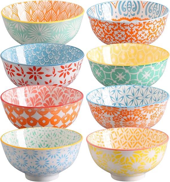 Ceramic Bowls, 10 Oz Small Bowl, Set of 8 Ice Cream Bowls, Dessert Bowl for Salsa, Rice, Sauce, Side Dishes, Snack, Condiment, 4.75 Inch-Microwave Dishwasher Safe