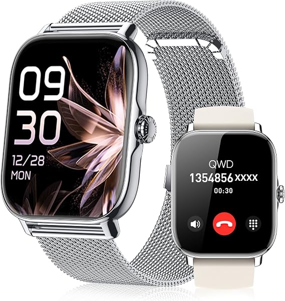 Smart Watch for Women Men- Answer/Make Call, IP68 Waterproof Fitness Tracker with Sleep Monitor,Smartwatch for Andriod iPhone Compatible (Silver Case w/Starlight & Siliver Milanese Band, 1.91)