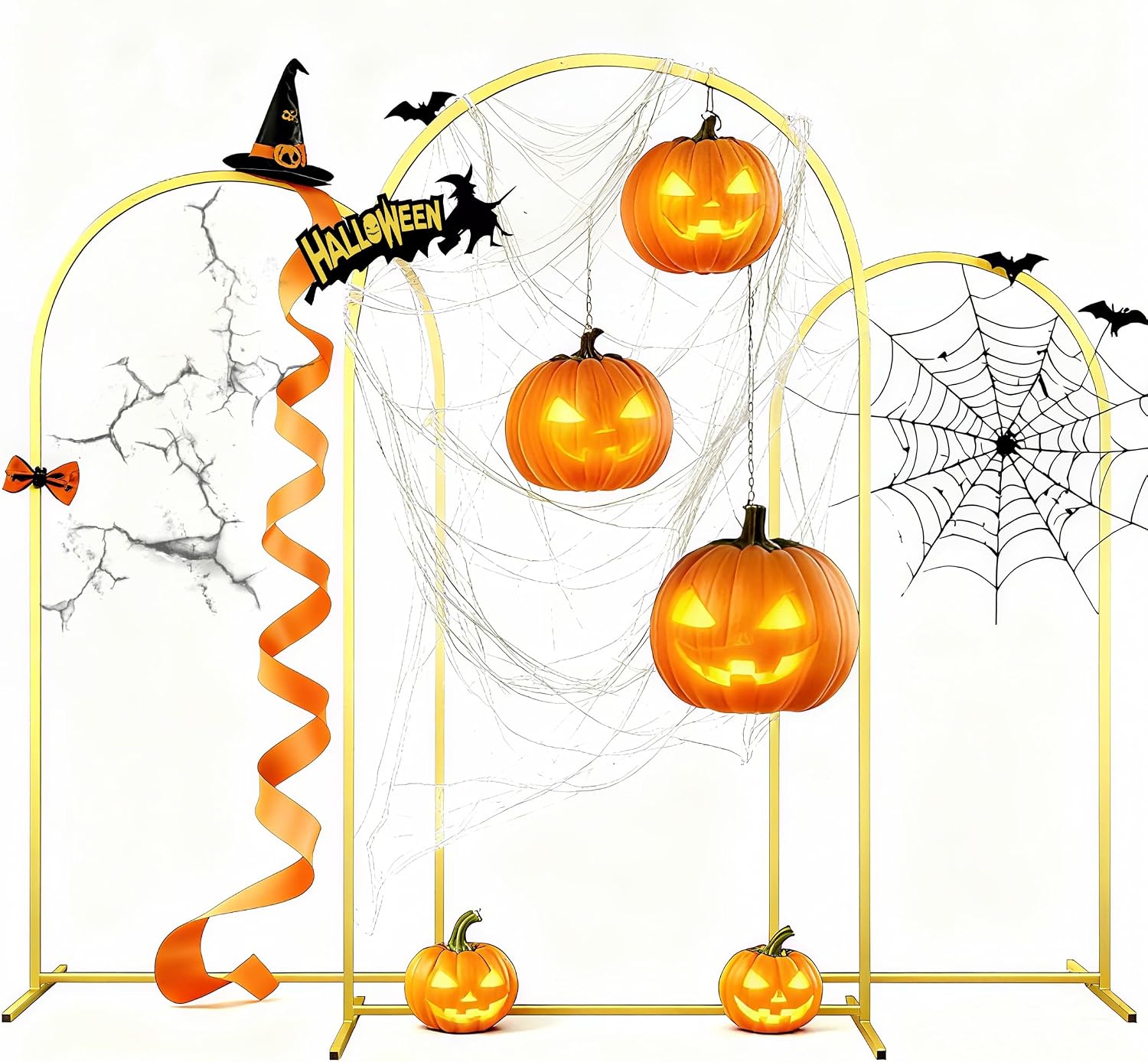 Metal Arch Backdrop Stand Wedding Arch frame Set of 3 7.2FT,6.6FT,6FT Gold Backdrop Arch Stand for Halloween Wedding Ceremony Birthday Party Baby Shower Graduation Ceremony Decoration