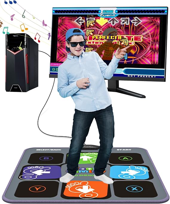 USB Dance Mat for PC, Dance Pad Plug and Play Fun for Kids Adults, Retro Dancing Mat Compatible with PC Laptop, Gift for Girls Boys