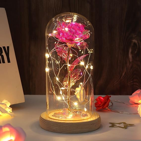 Colorful Enchanted Flower Rose, LED Light String on The Colorful Flower,Lasts Forever in A Glass Dome,Beauty and The Beast Rose Gifts for Women,Christmas,Wedding,Valentine's Day,Anniversary Birthday
