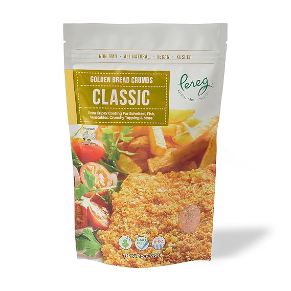 Pereg Bread Crumbs Classic (12 Oz) Crispy Breadcrumbs for Coating & Stuffing - Coat Burger, Schnitzel, Vegetables, Meatballs - Kosher Certified - Resealable Packaging