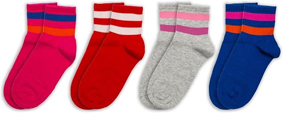 RAFRAY Women's Colorful Athletic Socks Quarter Length Ankle Sports Socks Striped Design Soft & Breathable 4 Pairs Size 5-9.5