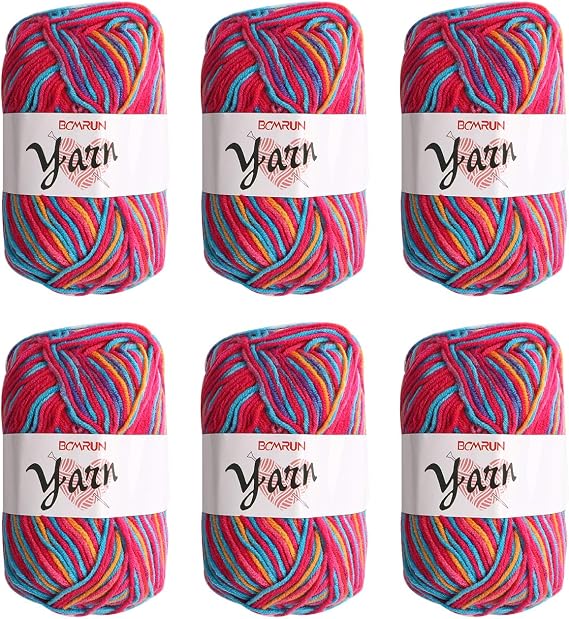 Knitting Wool Yarn Scarf Sweater 6 x 50g Double Knitting Yarn Set Cotton and Ball Large Assorted Colors 100% Acrylic for Crochet Knitted Assorted Colors -Hot