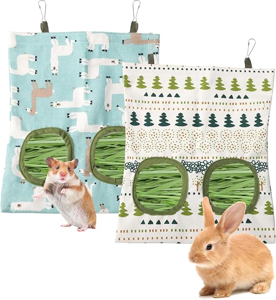 2PCS Rabbit Hay Feeder, Hanging Hay Feeder Guinea Pig Hay Feeder Washable Hay Bag for Rabbits 2 Hole Hay Feeder for Guinea Pigs Chinchillas Hamsters (2 Style)
