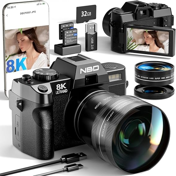 NBD 8K Digital Cameras for Photography with Dual-Lens 16X Zoom