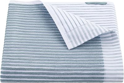 Martex Restore Sculpted Stripe Bath Towel Soft, Absorbent, Moisture-Wicking and Quick to Dry Lightweight for Everyday Use Comfortable Feel with Convenient Loop for Hanging 30 x 56 Blue