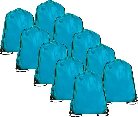 Threadart Aqua Drawstring Backpack - Pack of 10 Cinch Sack 15x18.5