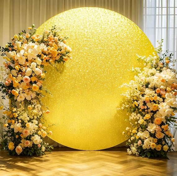 6.5FT Gold Sequins Round Backdrop Cover - Sparkly Round Arch Stands Cover