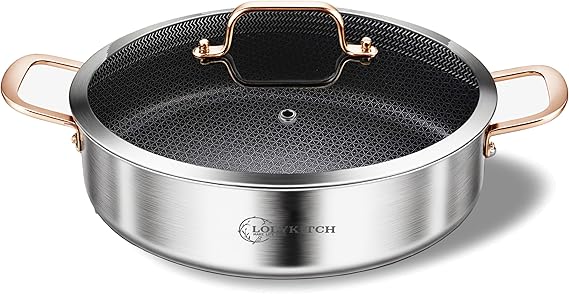 LOLYKITCH 5.8-Quart Deep Skillet with Lid | 12 Inch | 4-6 Servings