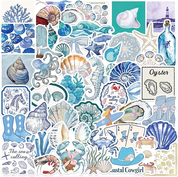 50Pcs Aesthetic Blue Beach Stickers Pack Cute Ocean Beach Stickers