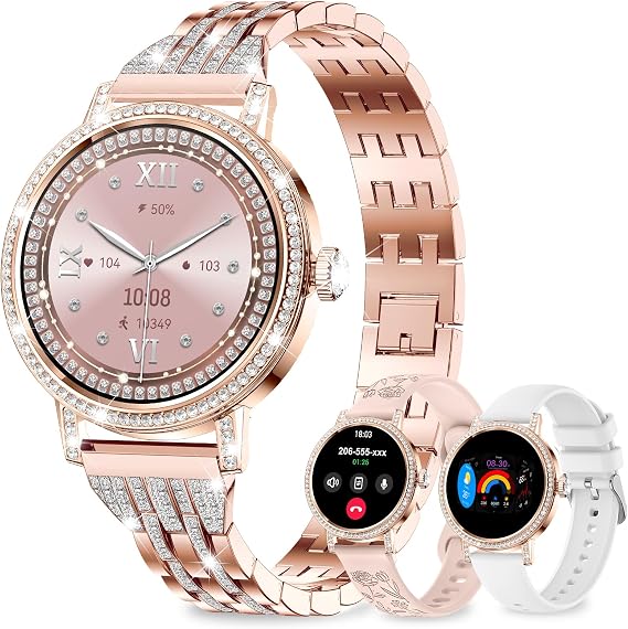 Smart Watches for Women:1.27" HD Smart Watch Bluetooth Calls,3 Bands,BP/Sleep/Steps,120+ Sports Fitness Tracker Android&iOS (Rose Gold)