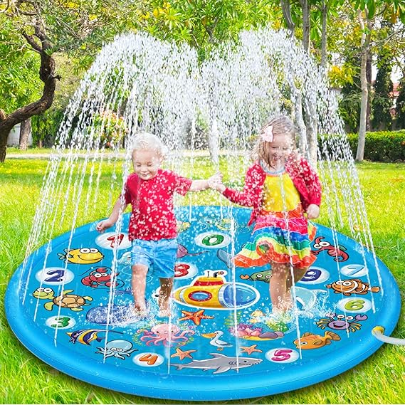 Chennyfun Kids Sprinkle and Splash Play Mat,68'',For Boys Girls | Summer Garden Outdoor Spray Water Play Sprinklers Games Garden Beach Spray Mat, Sprinkle Splash Water Pad Toys Pool Toy Gifts
