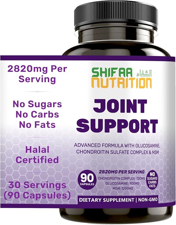 SHIFAA NUTRITION Halal Joint Support Supplement w/Glucosamine Chondroitin MSM | 2820mg 30 Servings | Non-GMO