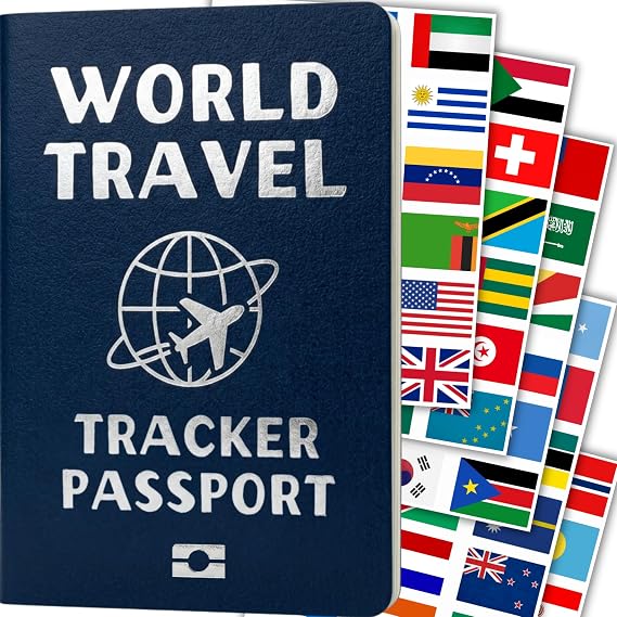 World Travel Tracker Passport Mark 193 Countries Visited with Flag Stickers Pocket-Sized Scratch Off Map Alternative, Travel Journal, and Gift for Travelers