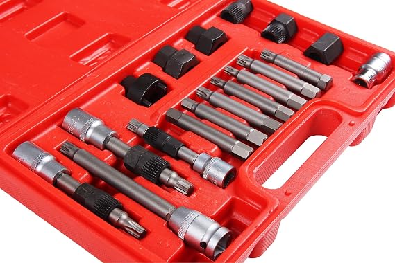 18 Piece Alternator Pulley Kit, Alternator Pulley Removal Tool or Pulley Puller Includes TRX-Star and Spline Adapters, Heavy Duty Power Steering Pulley Puller/Installer