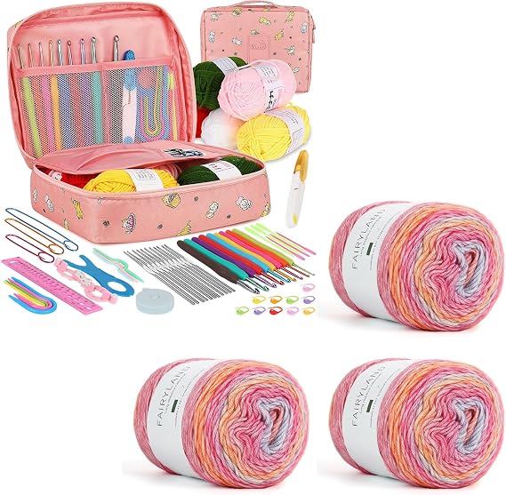 Aeelike Crochet Kit for Beginners Adults with 3 Skeins Super Soft Gradient Cake Yarn 100g (3.52 oz) 245m (267 Yards)