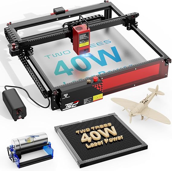 Twotrees TS2 Laser Engraver,40000mW High Precision Laser Engraving Machine,Laser Cutter,0.08mm Laser Spot Engraver Machine for DIY,Wood,Metal,Acrylic,Glass,Stainless Steel (Black and Red)