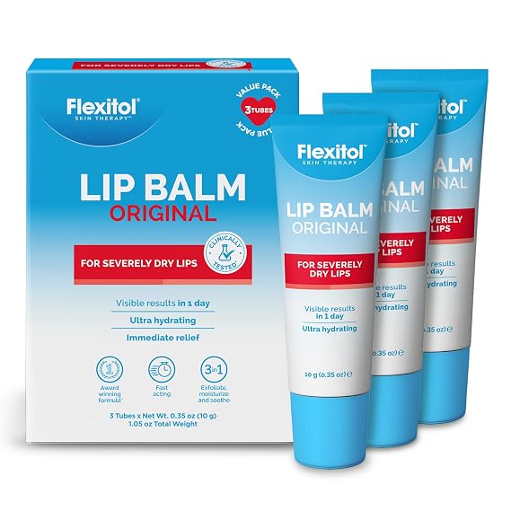 Flexitol Original Lip Balm, Intensive Moisture Restore for Dry, Chapped Lips, Long-Lasting Hydration, 3 Pack (0.35 oz Each), 1.05 oz Total