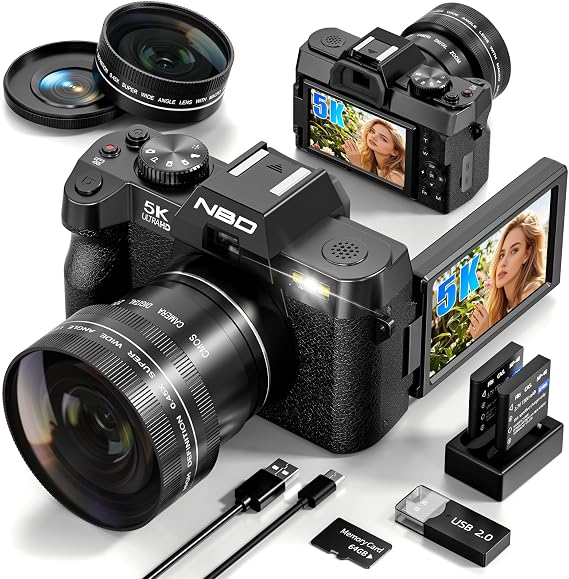 True 5K Digital Cameras for Photography 64MP - 16X Zoom, WiFi, with 64GB TF Card, Wide-Angle & Macro Lens, Autofocus & Anti-Shake, Vlogging Camera for YouTube Travel (Solid Black)