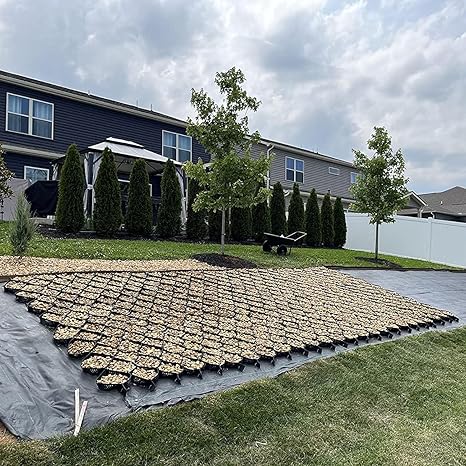 Ground Grid for Patio Pad Rocks, Foundation Pavers for Filling Pebbles Small Stones Granite, Heavy Duty Permeable Gravel Grid for Lawn Driveway Walkways Landscaping(4x5m/13x16ft)
