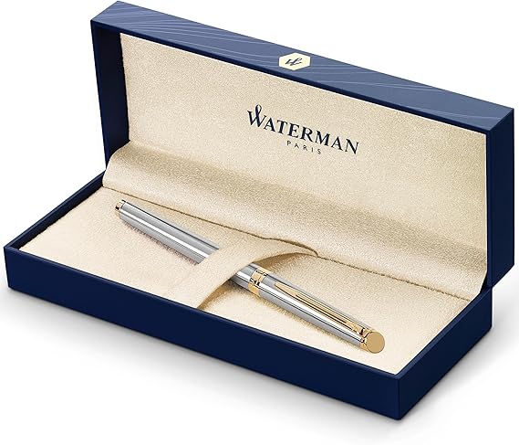 Waterman Hemisphere Rollerball Pen, Stainless Steel with 23k Gold Trim, Fine Point with Black Ink Cartridge, Gift Box