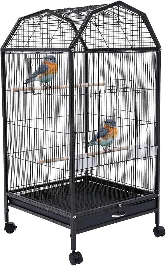 39.9 Inch Bird Cage Parakeet Cage with Rolling Stand and Play Open Top Iron Bird Flight Cages for Parrot Lovebirds Finches Canaries Parakeets Cockatiels Budgie Parrotlet Conures
