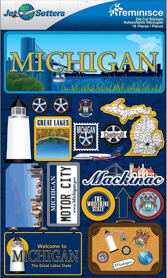 Reminisce Jet Setters State Dimensional Stickers 4.5X7.5-Michigan