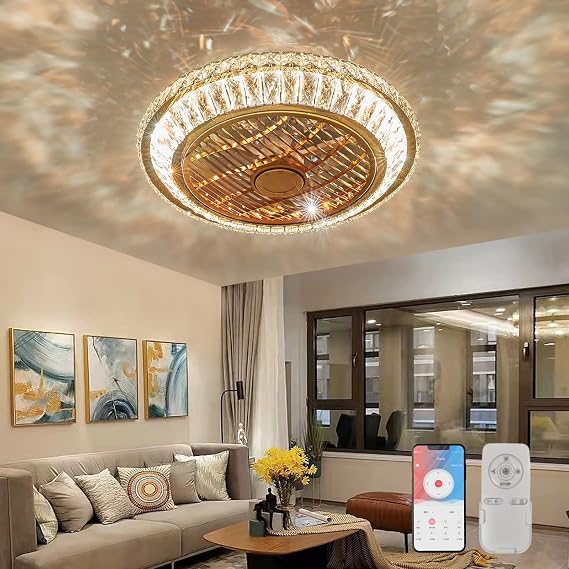 LED Ceiling Fan with Lighting, Quiet Crystal Fan Chandelier with Remote Control Dimming Timing Fan Ceiling Light, 72W Modern Fan Ceiling Lamp for Kid's Room Bedroom