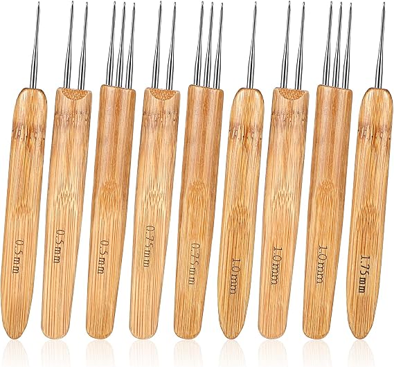 9 Pcs Dreadlock Crochet Hook Tool, 0.5/0.75/1mm Hair Crochet Hook CrochetNeedles for Hair Loc Tools for Interlocking for Maintaining Real Dread Loc