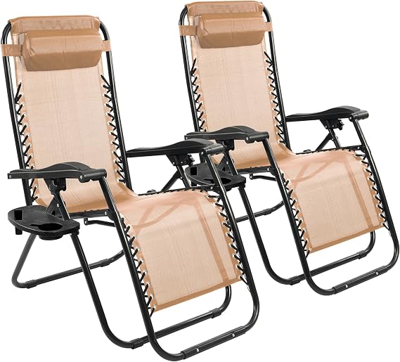 Elevon Pack of 2 Adjustable Zero Gravity Lounge Chair Recliners for Patio, Yard, Backyard, Multiple Colors
