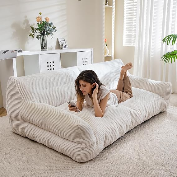 HIGOGOGO Large Human Dog Bed, Giant Dog Sofa Bed, Big Comfy Floor Sofa Couch for Pet Families with Foam Chunk Supportive Mat, XL Size Corduroy Orthopedic Bed for Human, Beige