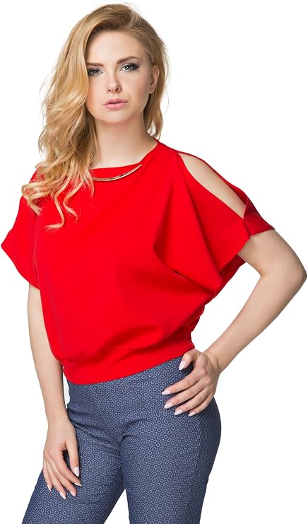 FUTURO FASHION Elegant Bat Wing Cut Out Shoulder Necklace Top FK1562