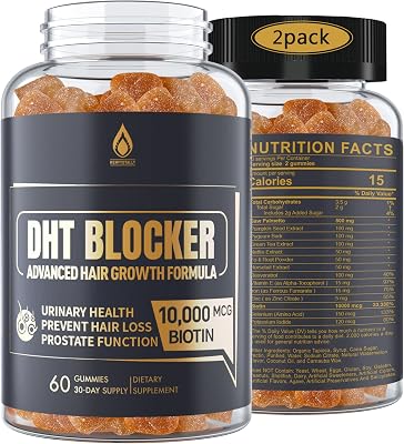 DHT Blocker Gummies Hair Growth Supplement, Super Potency Saw Palmetto & Biotin 10000 mcg for Women & Men, Plus 12 Proprietary Blend - Prevent Hair Loss, Blocking DHT Receptors, 2Pc120ct