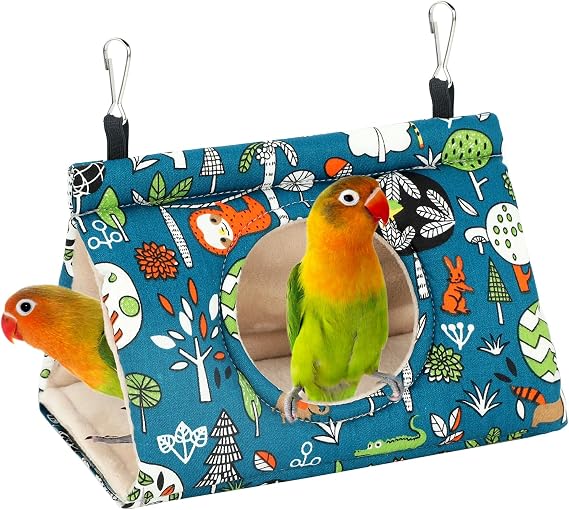 Rypet Bird Nest House, Bird Bed for Cage, Hanging Hammock Bird Hut, Blue S