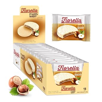 Fiorella Crunch White Chocolate Wafer Cookies | 18 Individually Wrapped Crispy Thin Wafers with Hazelnut Cream Filling | Chocolate Covered Snack Cookies, 12.69 oz