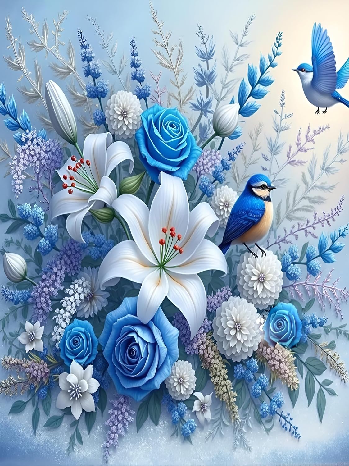 Mrnsiet Flower Diamond Painting Kits for Adults, 5D Flwoers and Bird Diamond Art Kits for Beginners, DIY Full Drill Plant Diamond Gem Art Kits for Home Wall Decor 12x16 Inch