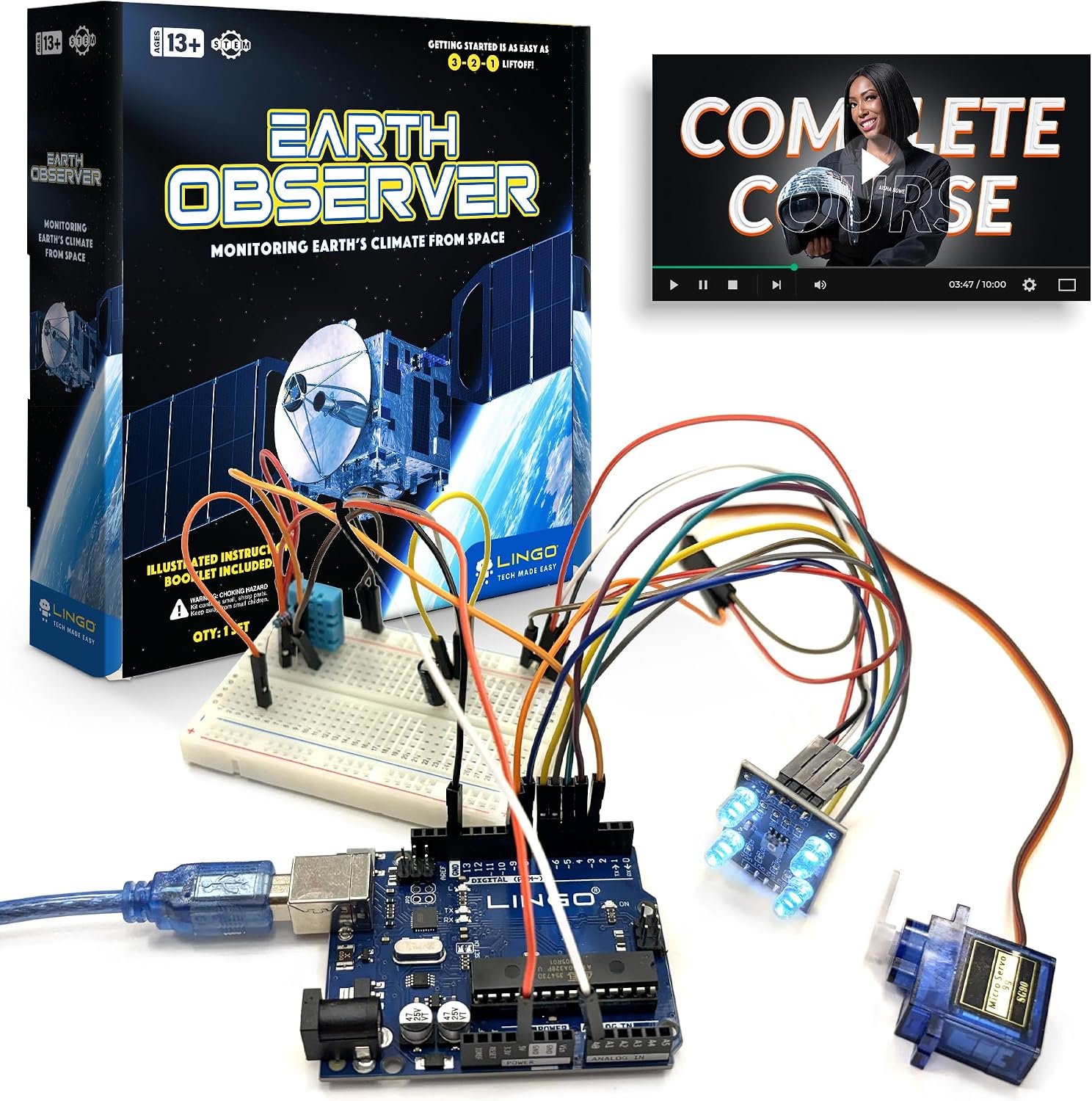 LINGO Earth Observer STEM Coding Kit - Build & Code Your Own Satellite to Monitor Earths Climate from Space - Science Kits for Ages 13 Years for Birthdays & Holidays