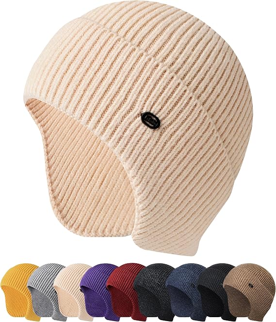 HiRui Knit Beanie Hats Winter Hats Ear Covers for Men Women-Warm Daily Headwear