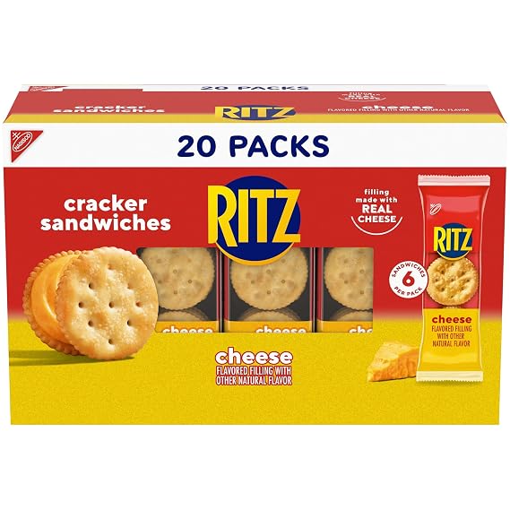 RITZ Cheese Sandwich Crackers, Lunch Snacks, 20 Snack Packs