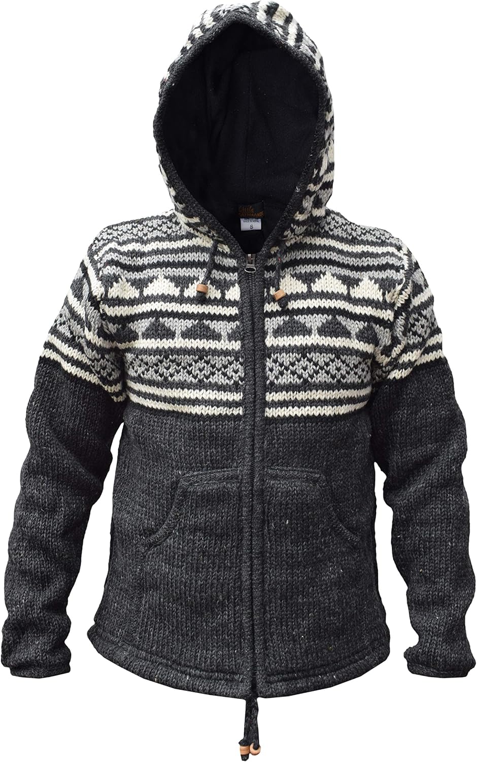 Gheri Snowflake Winter Double Knitted Hand Made Nepalese Jacket Hoodie Fair Isle