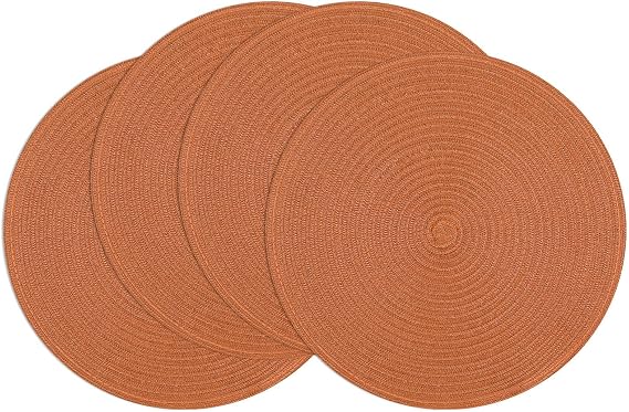SHACOS Round Placemats Set of 4 for Dining Table 15 inch Round Braided Fall Placemats Washable Kitchen Table Mats Home Decor, Dark Orange