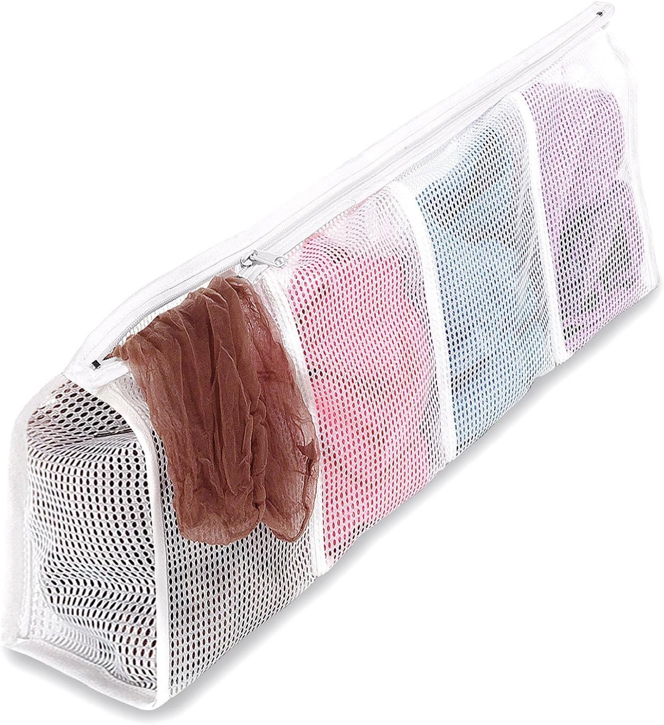 Whitmor Mesh Hosiery Wash Bag White 4-Compartment