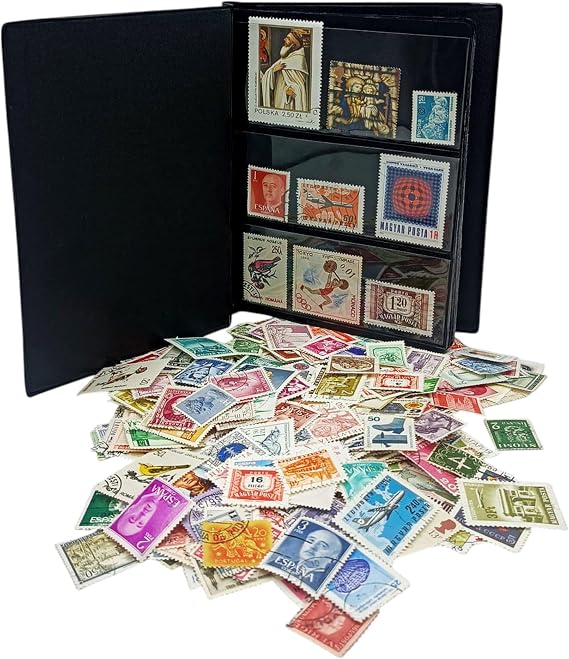 IMPACTO COLECCIONABLES 500 European Stamps Collection with Included Album (5.5 x 7 x 0.4 in) | Enhance Your philatelic Collection with Authentic postmarked Stamps in a Compact and Elegant Album