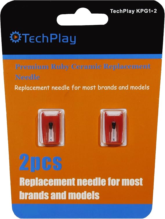 TechPlay Pack of 2, Roby Ceramic Needle for Turntables (2 Pack Red)