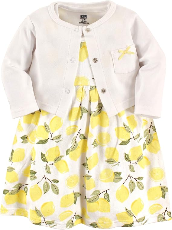 Hudson Baby Infant and Toddler Girls Cotton Dress and Cardigan Set