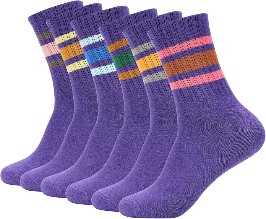 Forony Womens Tube Socks Combed Cotton Anti Odor Quick Dry Moisture Wicking Colorful with Striped Size 6-11
